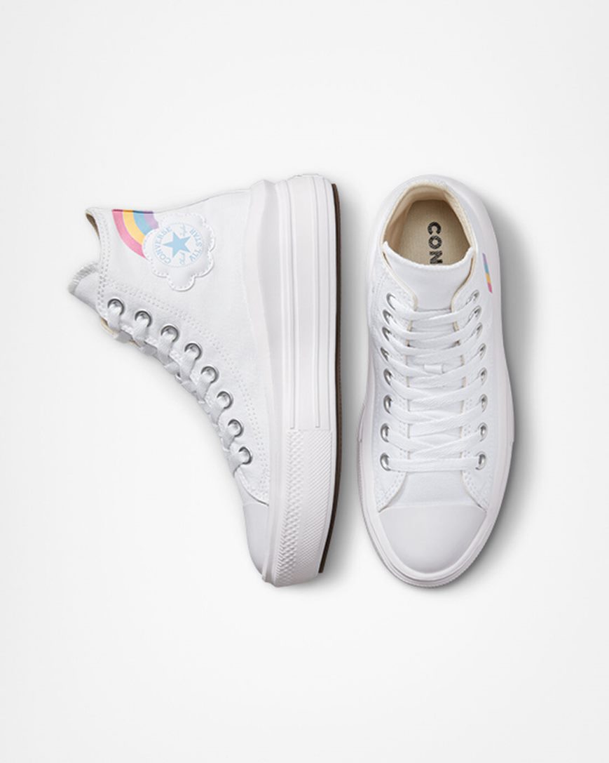 Sapatos Plataforma Converse Chuck Taylor All Star Move Rainbow Cloud Cano Alto Menina Branco Azuis Rosa | PT I043891